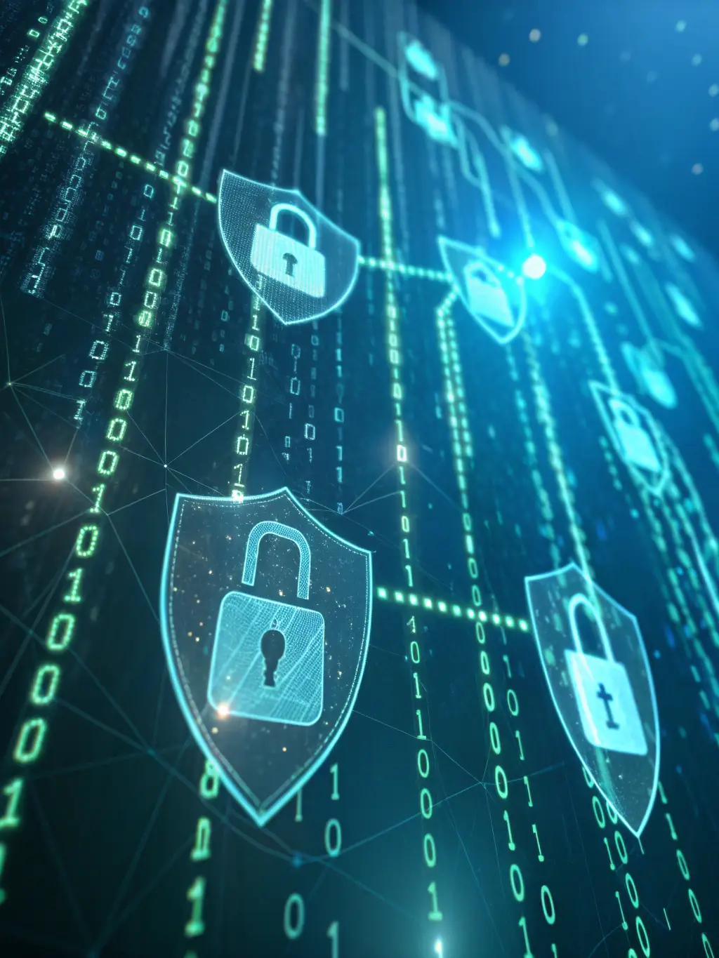 A visual representation of a secure network, highlighting data encryption and secure communication channels.